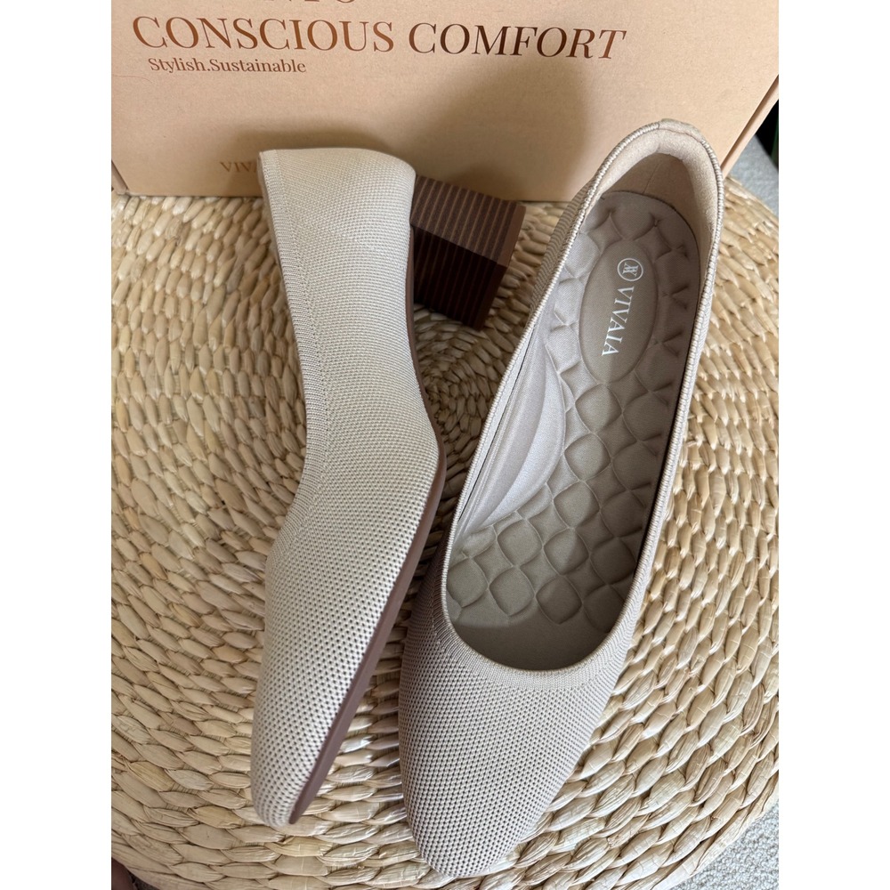 VIVAIA Tamia‎ Almond Toe Block Heel Knit Beige NIB Sustainable Comfort US/10.5 - Picture 4 of 10